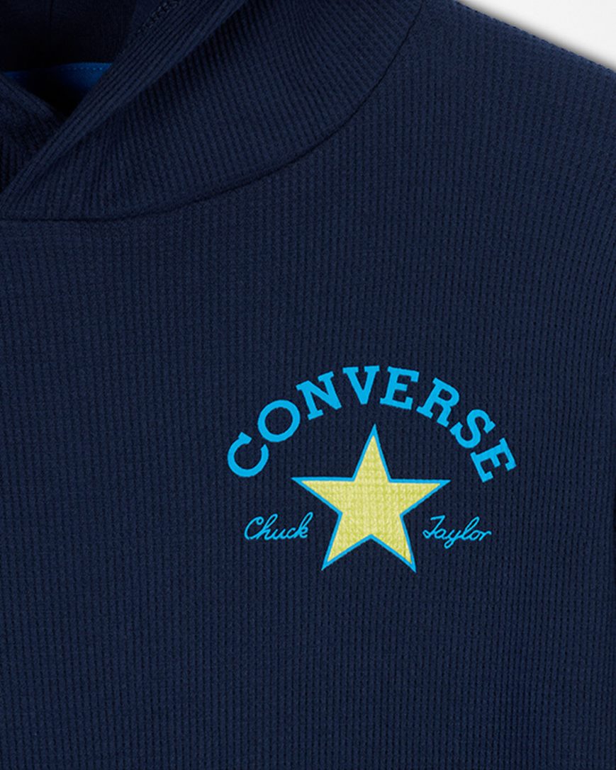 Boys' Converse Long Sleeve Waffle Hoodie Navy | AU 1839CG